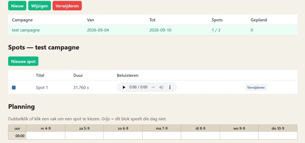 De commercial planner: eigen spots uploaden en inplannen in het blok